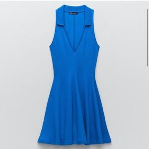 Zara Cobalt Blue Collared V-Neck Mini Dress